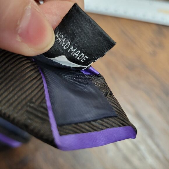Vitorofolo Mens Necktie 3.5 Inched Wide Blak Purple Striped Floral Micro Fiber - Picture 4 of 6